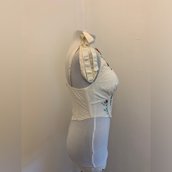 LPA Alec Top Ivory small corset embroidery tie cotton floral sexy crop Milkmaid - Picture 11 of 17